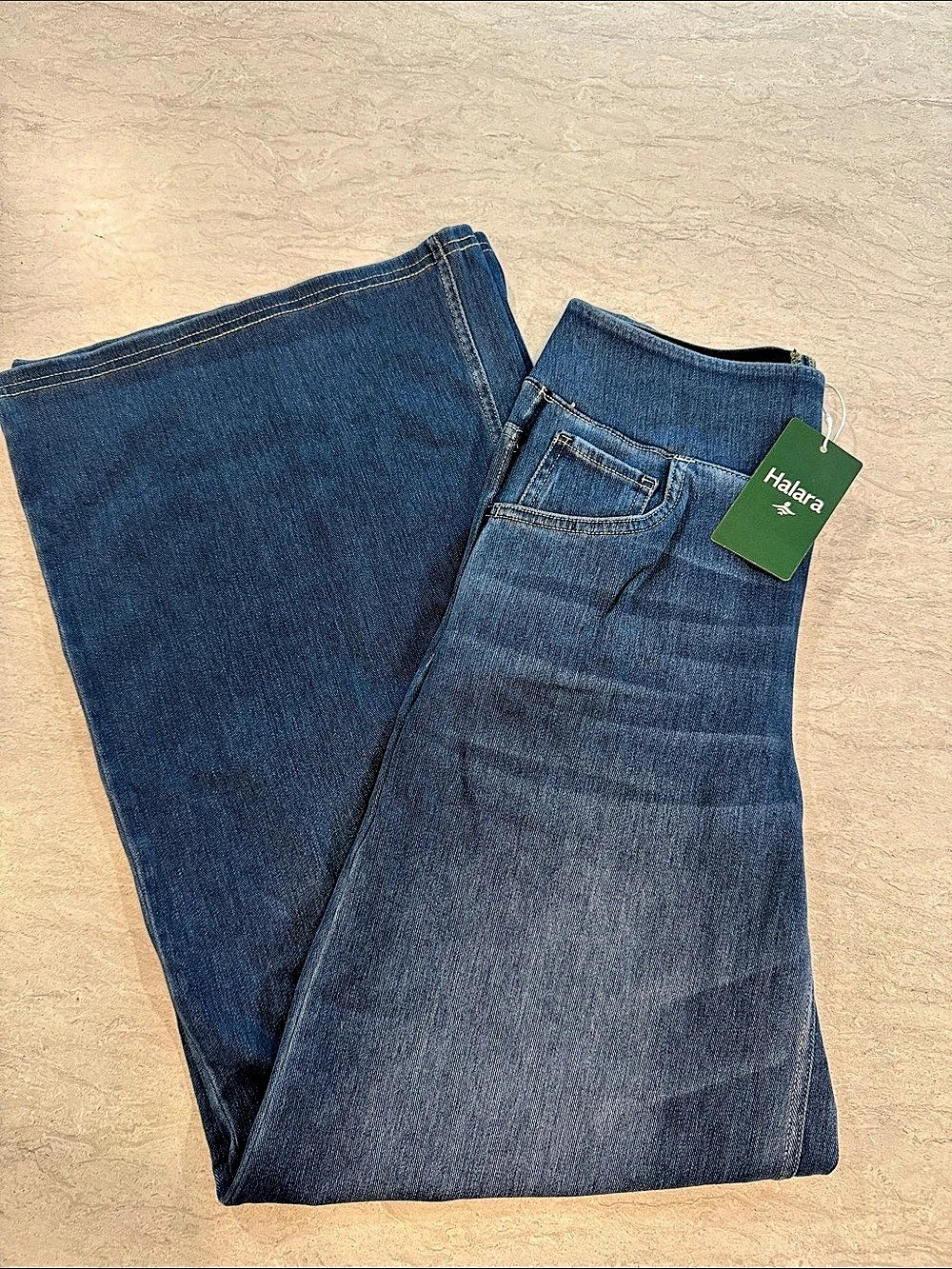 Halara Flex High Waisted Crossover Pocket Washed Casual Flare Jeans Blue Jeans